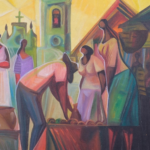 455 - Edmundo Luiz Silva Simas (1941 - 2017), Bahia, Brazil, market scene, oil on canvas, signed and dated... 