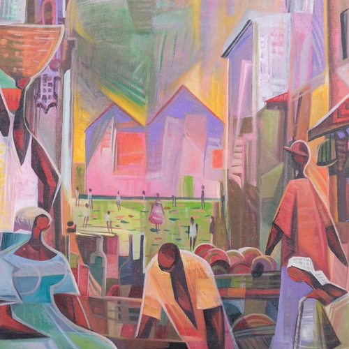 456 - Edmundo Luiz Silva Simas (1941 - 2017), Bahia, Brazil, market scene, oil on canvas, signed and dated... 