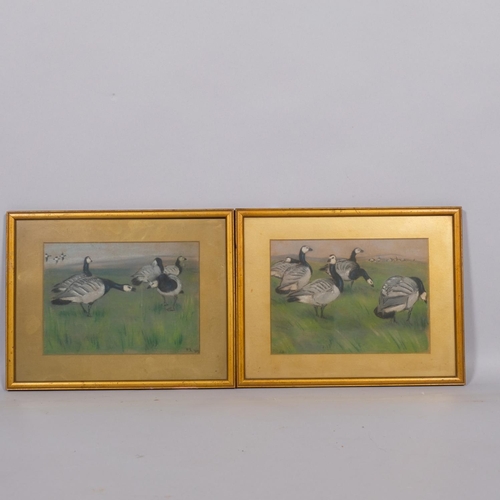 458 - 3 early 20th century pastels of ducks and geese, initialled PS and dated, largest 22cm x 16cm, all f... 