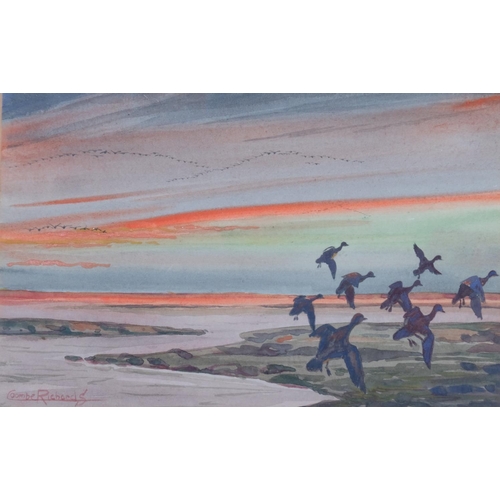 458A - 2 x 20th century watercolours of birds in flight, by Coombe Richards, together with another similar ... 