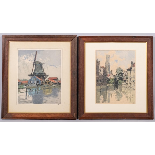 500 - Hans Figura (Austrian, 1898 - 1978), pair of colour woodcuts, riverside scenes, signed in pencil, 30... 