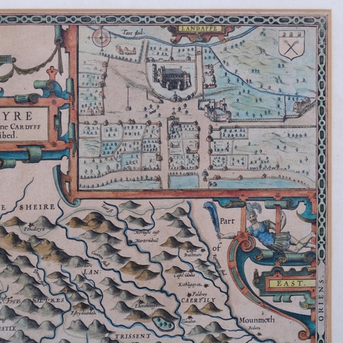 507 - 17th century hand coloured map by John Speede of Glamorganshire, Wales, 50cm x 38cm