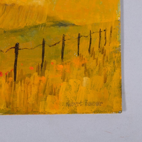 518 - Robert Tavener (1920 - 2004), poppies in Sussex Downs meadow, oil on card, signed, 13.5cm x 25cm, un... 