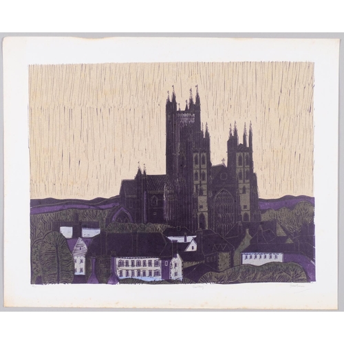 525 - Robert Tavener (1920 - 2004), Canterbury Cathedral, limited edition linocut, no. 18 of 75, signed in... 