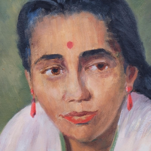 560 - Harold Abel, portrait of Indian lady, oil on board, signed, Southampton Art Society label verso, 60c... 