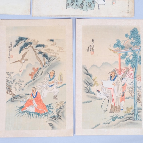 565 - 4 Japanese woodblock prints, late 19th/early 20th century, and a Chinese watercolour, study of 2 fig... 