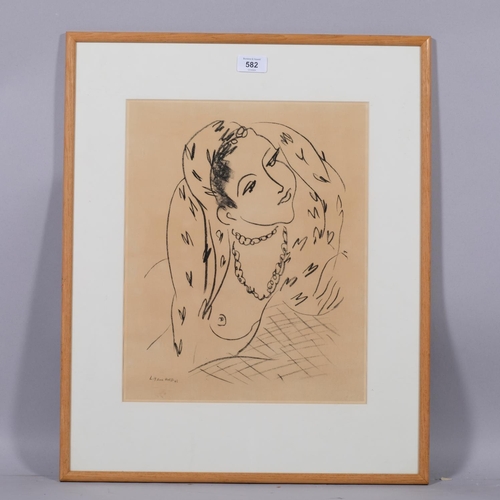 582 - Henri Matisse, portrait lithograph L19, 1942, signed in print, 38cm x 30cm, framed