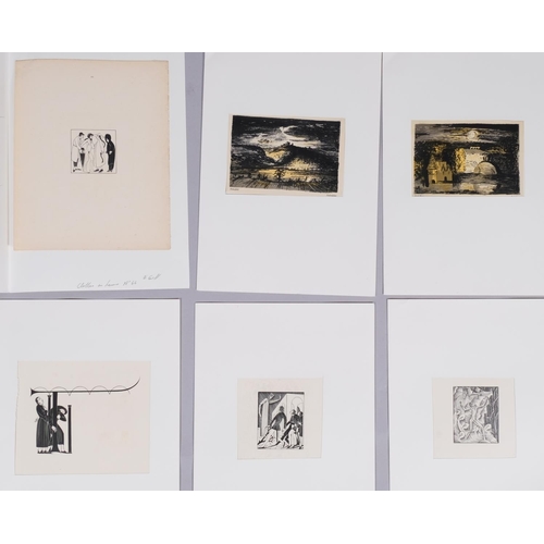 585 - 2 John Piper lithographs, 1944, together with 4 Eric Gill wood engravings, mounted (6)