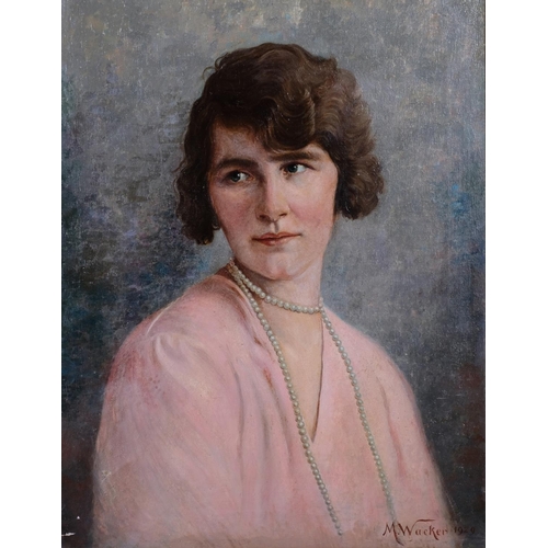 587 - M Wacker, portrait of a young woman, oil on canvas, signed and dated 1929, 59cm x 44cm, framed