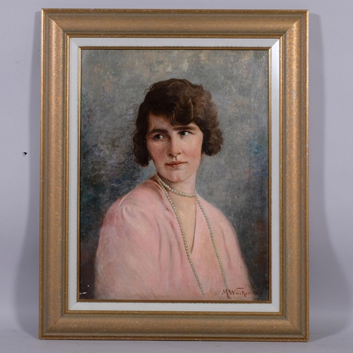 587 - M Wacker, portrait of a young woman, oil on canvas, signed and dated 1929, 59cm x 44cm, framed