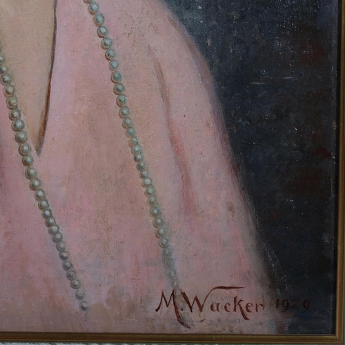 587 - M Wacker, portrait of a young woman, oil on canvas, signed and dated 1929, 59cm x 44cm, framed