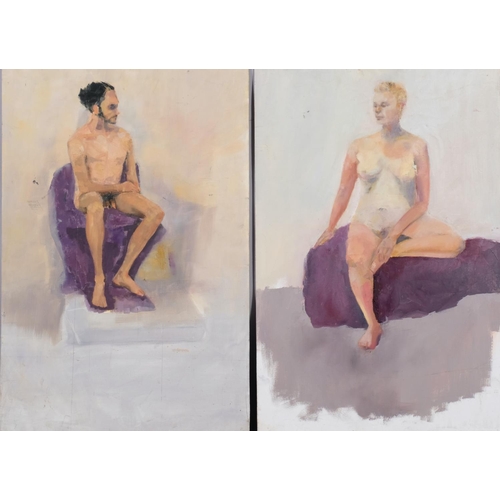 588 - A pair of life studies, oils on board, unsigned, both 77cm x 51cm, unframed