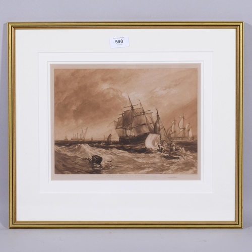 590 - Frank Short (1857 - 1945), the entrance of The Medway, etching, 29cm x 22.5cm, framed