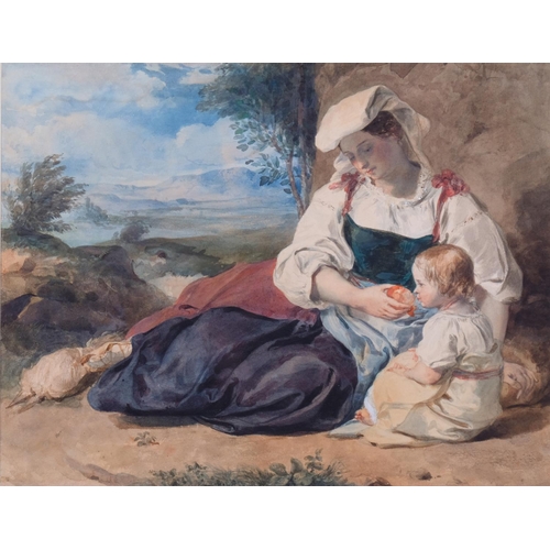 595 - Thomas Uwins (1782 - 1857), a Roman Contadina and her daughter resting in the Campagna, watercolour,... 