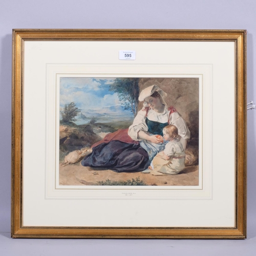 595 - Thomas Uwins (1782 - 1857), a Roman Contadina and her daughter resting in the Campagna, watercolour,... 