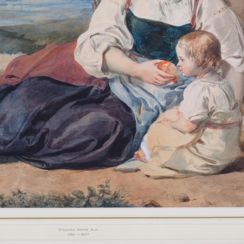 595 - Thomas Uwins (1782 - 1857), a Roman Contadina and her daughter resting in the Campagna, watercolour,... 