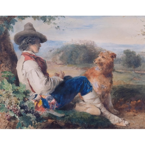 596 - Thomas Uwins (1782 - 1857), a shepherd and his dog resting in the Campagna, watercolour, unsigned, 2... 