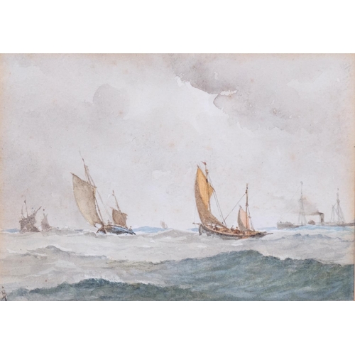 601 - Circle of Myles Birket Foster, marine scene, 19th century watercolour, signed with monogram, 12cm x ... 