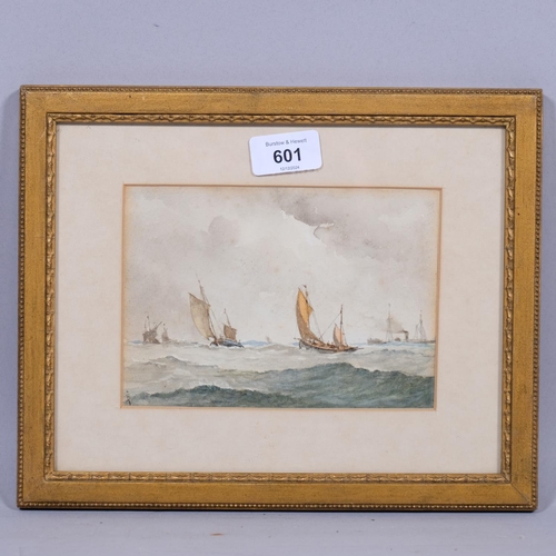 601 - Circle of Myles Birket Foster, marine scene, 19th century watercolour, signed with monogram, 12cm x ... 