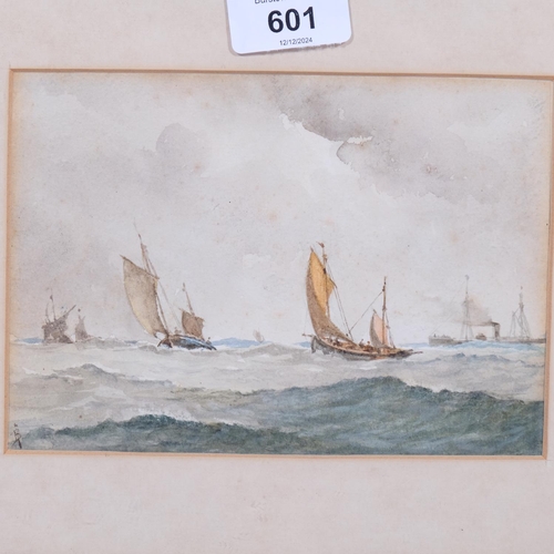 601 - Circle of Myles Birket Foster, marine scene, 19th century watercolour, signed with monogram, 12cm x ... 