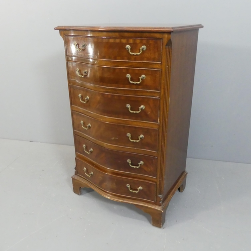 2141 - A reproduction cross-banded mahogany serpentine-fronted chest of six drawers. Width 62cm, height 99c... 