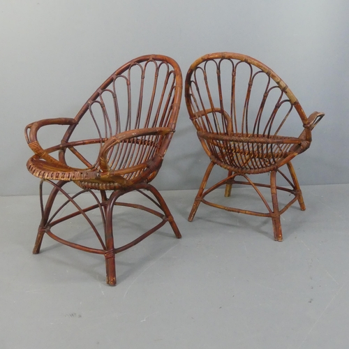 2155 - A pair of mid century continental rattan armchairs.