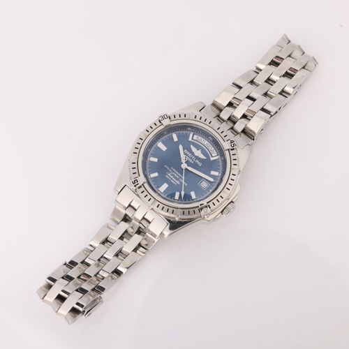 1000 - BREITLING - a stainless steel Headwind automatic chronometer bracelet watch, ref. A45355, blue dial ... 