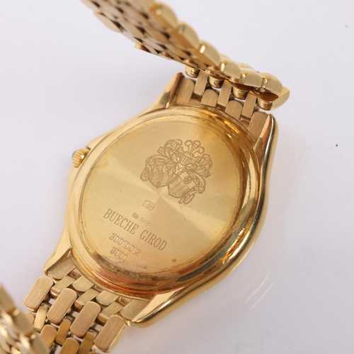 1002 - BUECHE GIROD - an 18ct gold quartz calendar bracelet watch, ref. 3001, circa 1998, white dial with R... 