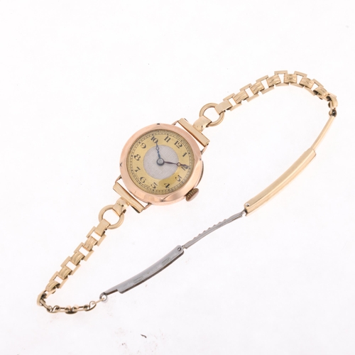 1033 - A lady's 9ct gold mechanical bracelet watch, circa 1930s, champagne and silvered textured dial with ... 