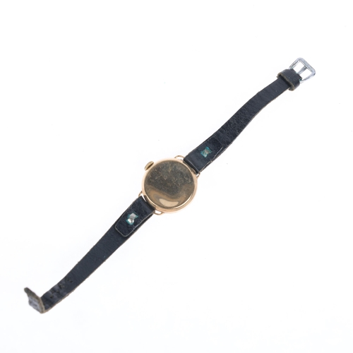 1034 - TISSOT - a lady's 9ct gold mechanical wristwatch, circa 1930s, silvered engine turned dial with blac... 