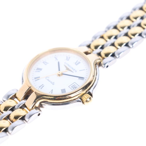 1035 - LONGINES - a lady's gold plated stainless steel Flagship quartz calendar bracelet watch, ref. 7063, ... 