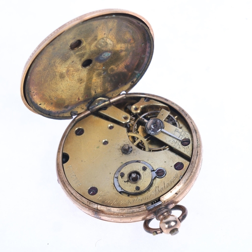 1040 - An Antique Swiss 19k gold open-face key-wind pocket watch, gilt chased floral dial with black Roman ... 