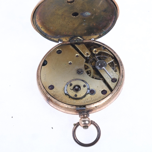 1040 - An Antique Swiss 19k gold open-face key-wind pocket watch, gilt chased floral dial with black Roman ... 