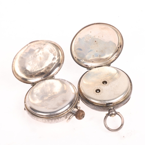 1045 - 2 Antique Swiss silver open-face fob watches, circa 1900, largest case width 37mm (2)