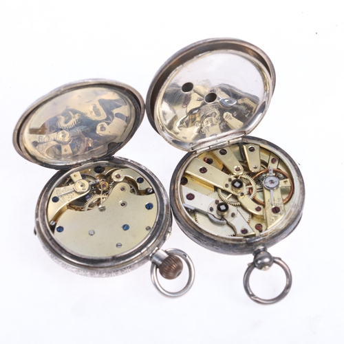 1045 - 2 Antique Swiss silver open-face fob watches, circa 1900, largest case width 37mm (2)