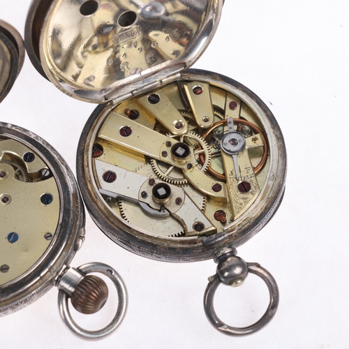 1045 - 2 Antique Swiss silver open-face fob watches, circa 1900, largest case width 37mm (2)