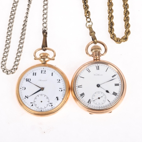 1046 - 2 gold plated open-face keyless pocket watches, comprising Waltham and Summit, both working (2)