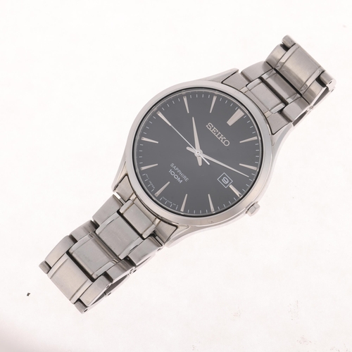 1055 - SEIKO - a stainless steel Sapphire 100M quartz bracelet watch, ref. 7N42-0FW0, black dial with polis... 