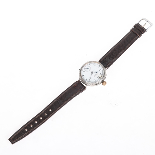 1057 - An Antique Swiss silver Driver's mechanical wristwatch, by Morath Brothers of Liverpool, white ename... 