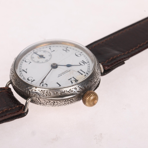 1057 - An Antique Swiss silver Driver's mechanical wristwatch, by Morath Brothers of Liverpool, white ename... 