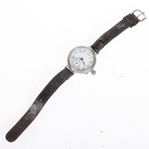 1058 - An Antique First World War Period silver Borgel Officer's style mechanical wristwatch, white enamel ... 