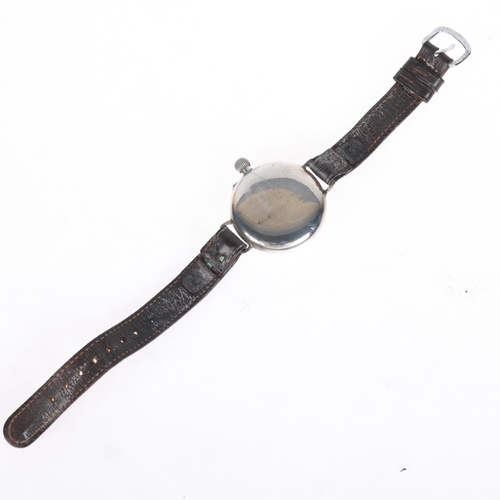 1058 - An Antique First World War Period silver Borgel Officer's style mechanical wristwatch, white enamel ... 