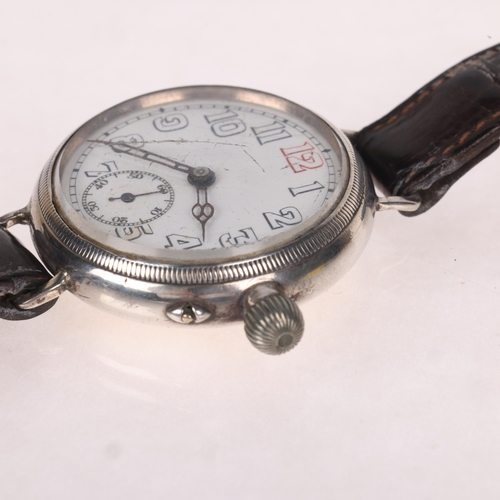 1058 - An Antique First World War Period silver Borgel Officer's style mechanical wristwatch, white enamel ... 