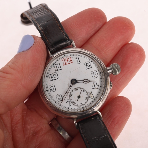 1058 - An Antique First World War Period silver Borgel Officer's style mechanical wristwatch, white enamel ... 