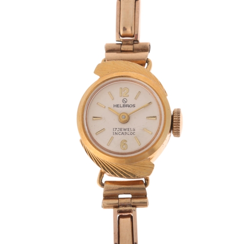 1061 - HELVROS - a lady's Vintage 18ct gold mechanical bracelet watch, circa 1960s, silvered dial with gilt... 