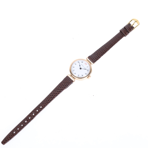 1062 - HENRY MOSER & CIE - a 14k gold mechanical wristwatch, pre 1917, white enamel dial with hand painted ... 