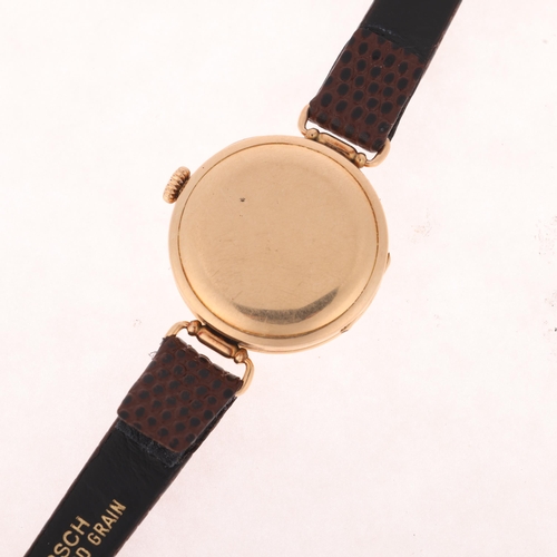 1062 - HENRY MOSER & CIE - a 14k gold mechanical wristwatch, pre 1917, white enamel dial with hand painted ... 