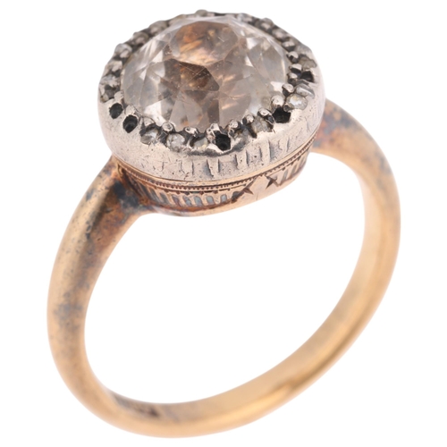 1213 - An Antique Georgian 18ct gold paste and diamond cluster ring, set with round-cut foil-back paste sur... 