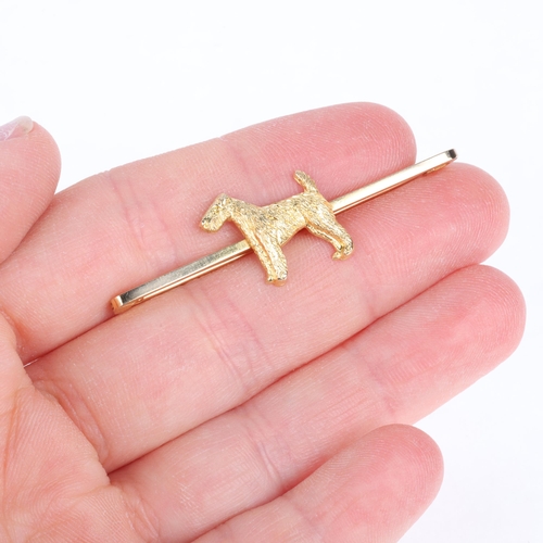 1230 - An Antique 9ct gold Airedale Terrier dog bar brooch, maker JG&S, 50.2mm, 2.7g