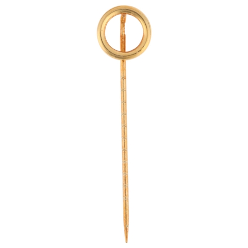 1231 - A 14ct gold hoop stickpin, hoop 9.2mm, overall 39.5mm, 0.6g